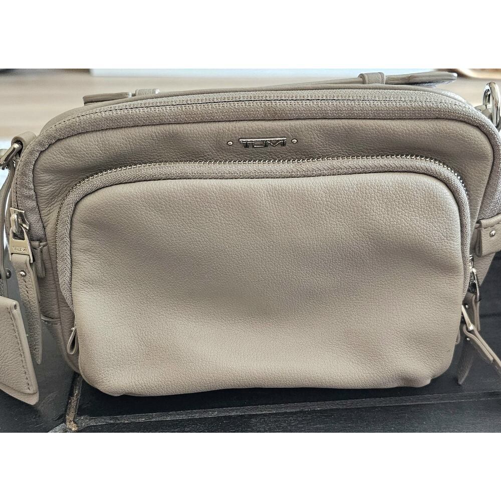 TUMI Luanda Crossover Bag Leather Gray Shoulder Bag EUC